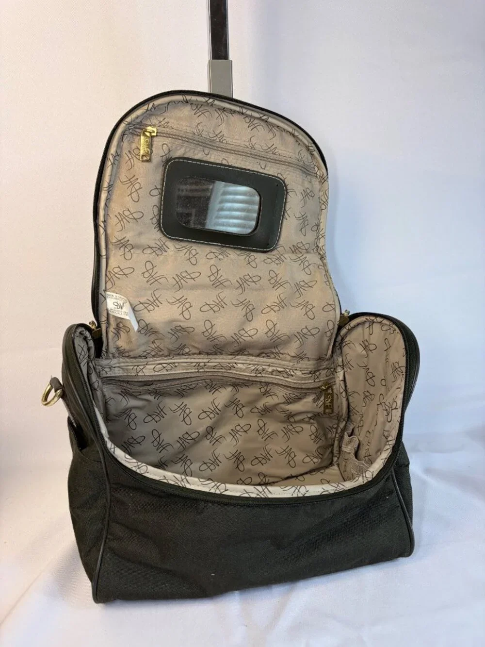 Diane Von Furstenberg DVF Black Canvas Travel Bag Toiletry Cosmetic Case Gold Lo